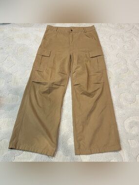 Kidoriman Kaiju Cargo Pants Men L Brown Beige Cotton Drawstring Wide Leg Baggy
